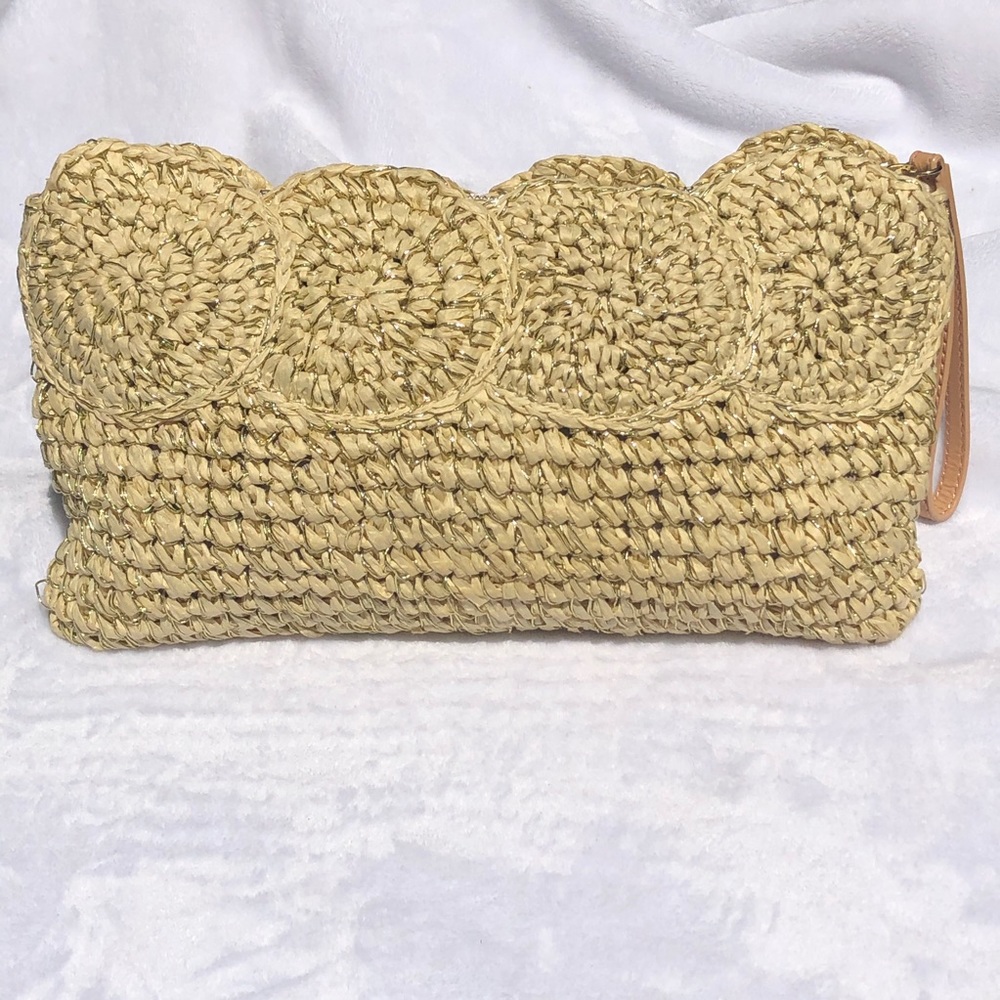 Talbots Paper Straw Mandala Clutch with Strap